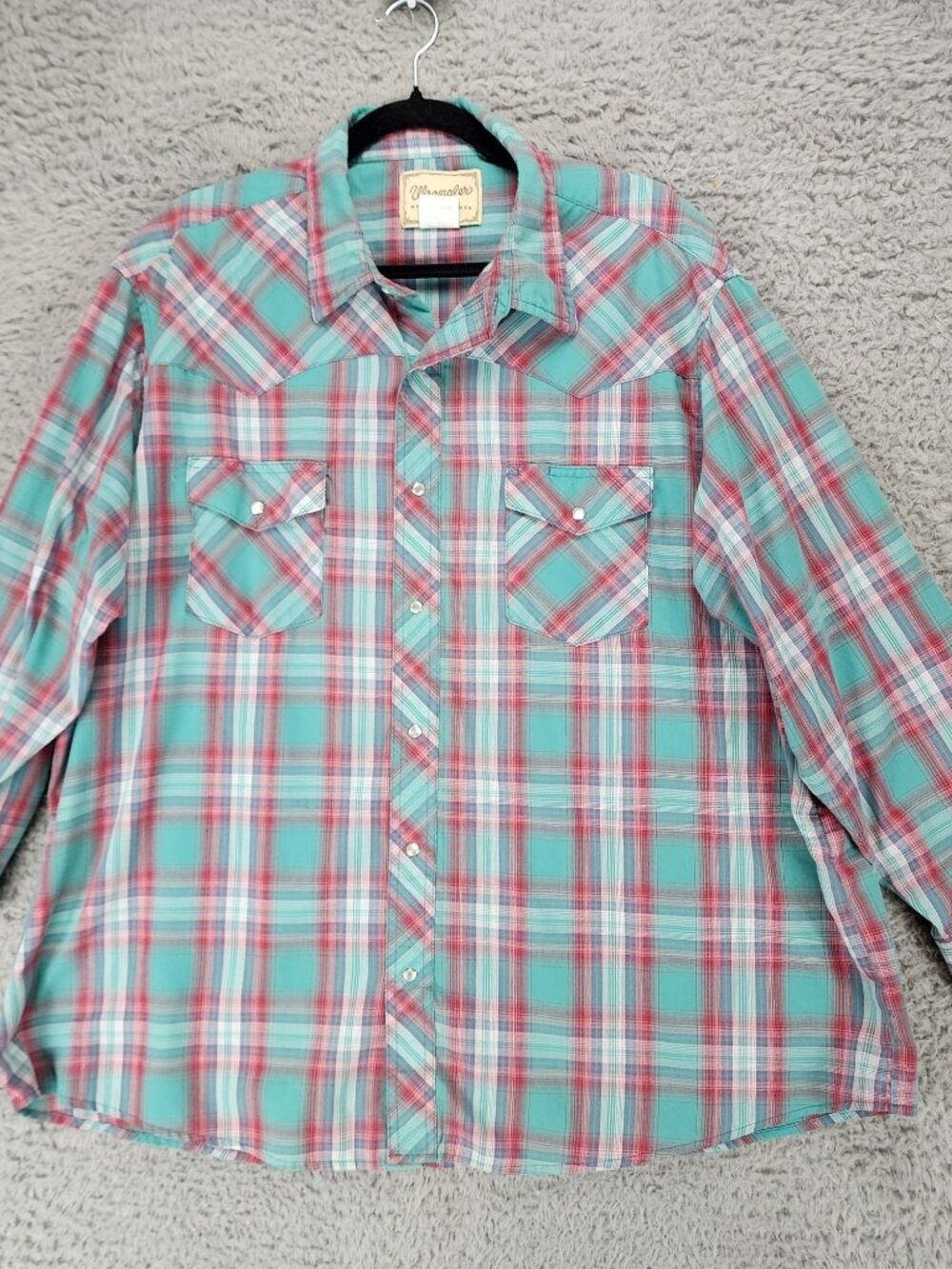 Wrangler Shirt Mens 2XL Green Plaid Long Sleeve Pearl Snap Western